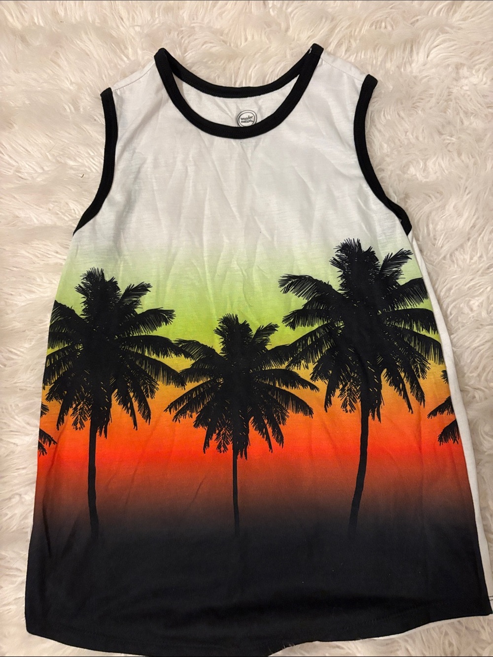 Kids Palm-Print Tank Top in White, Green & Orange